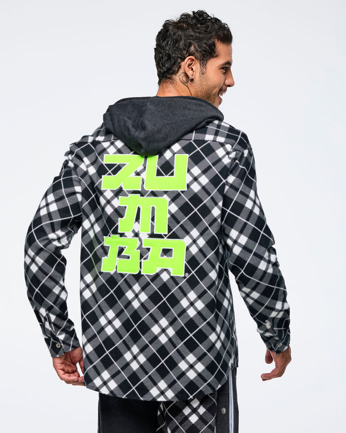 Black/White # Eastern Flavor Flannel Shacket With Hood