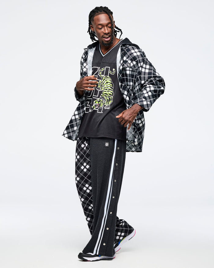 Black/White # Eastern Flavor Flannel Shacket With Hood