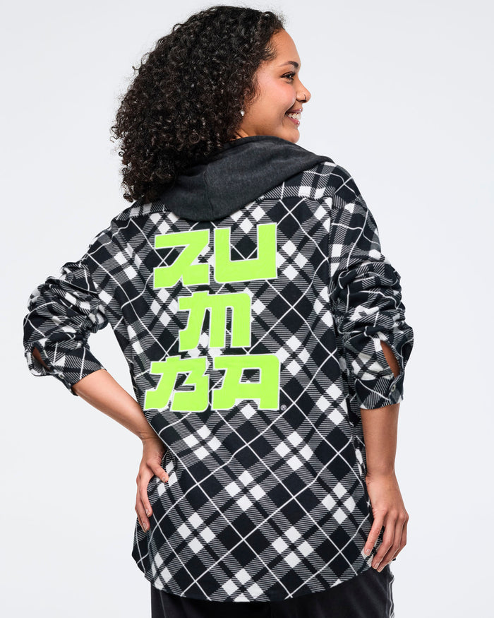 Black/White # Eastern Flavor Flannel Shacket With Hood