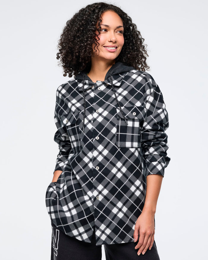 Black/White # Eastern Flavor Flannel Shacket With Hood