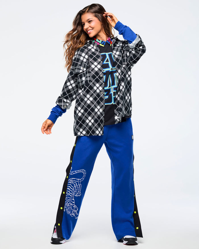 Black/White # Eastern Flavor Flannel Shacket With Hood