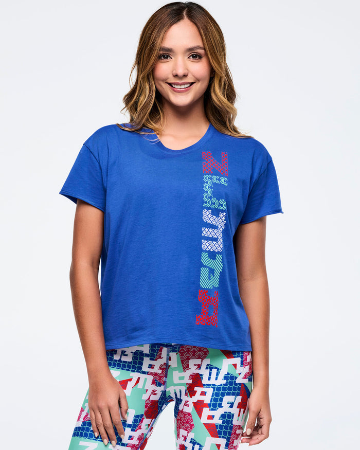 So Into Blue # Eastern Flavor High Low Crew Neck Top