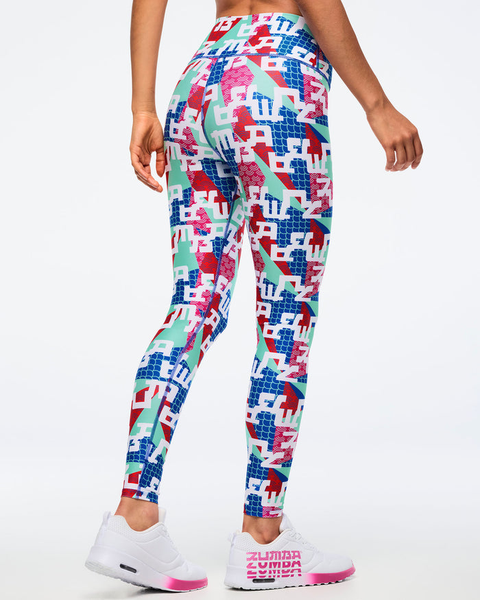 Green/Blue # Eastern Flavor High Waisted Ankle Legging - Green/Blue