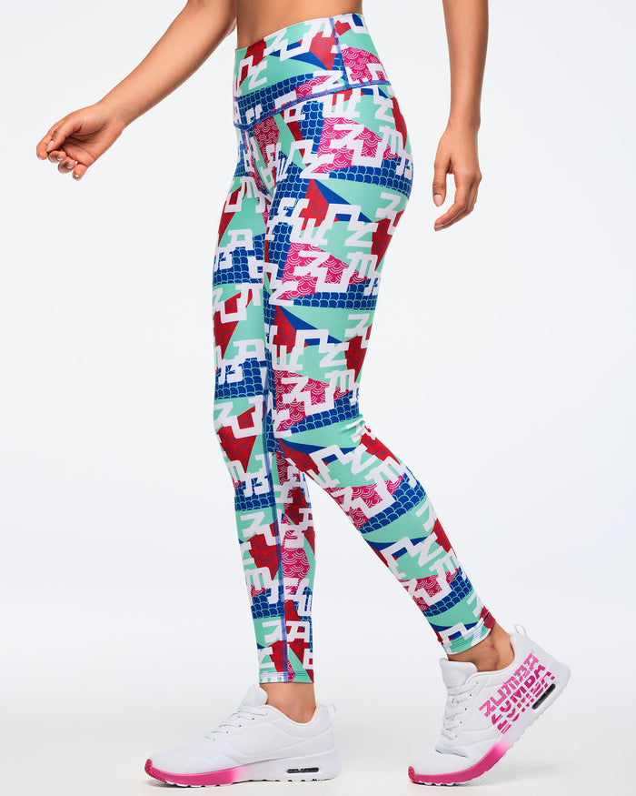 Green/Blue # Eastern Flavor High Waisted Ankle Legging - Green/Blue