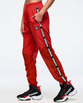Fuego Red # Eastern Flavor High Waisted Woven Track Pants With Mesh