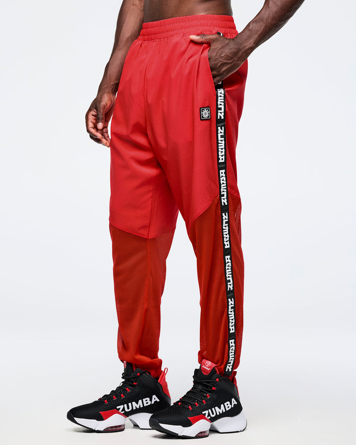 Fuego Red # Eastern Flavor High Waisted Woven Track Pants With Mesh