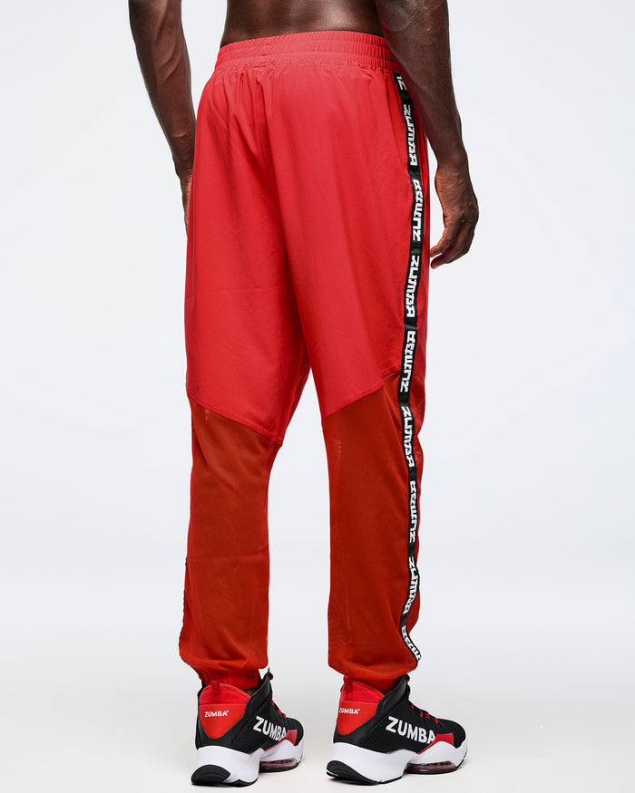 Fuego Red # Eastern Flavor High Waisted Woven Track Pants With Mesh