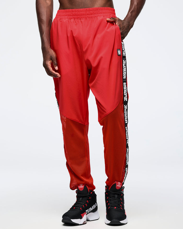 Fuego Red # Eastern Flavor High Waisted Woven Track Pants With Mesh