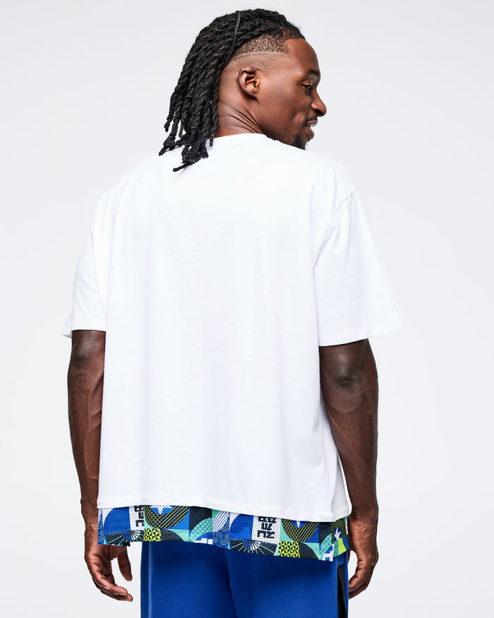 Wear It Out White # Eastern Flavor Men's Double Layered Hem Tee