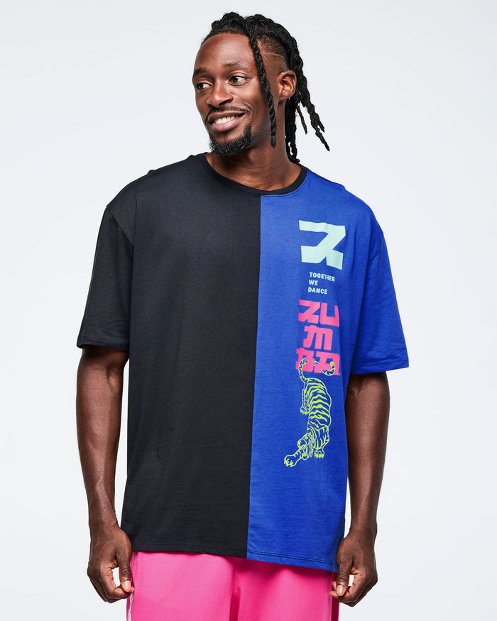 Bold Black # Eastern Flavor Men's Oversized Two-Tone Crew Neck Tee