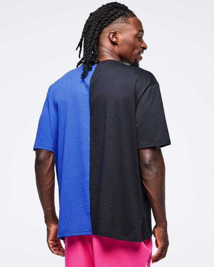 Bold Black # Eastern Flavor Men's Oversized Two-Tone Crew Neck Tee