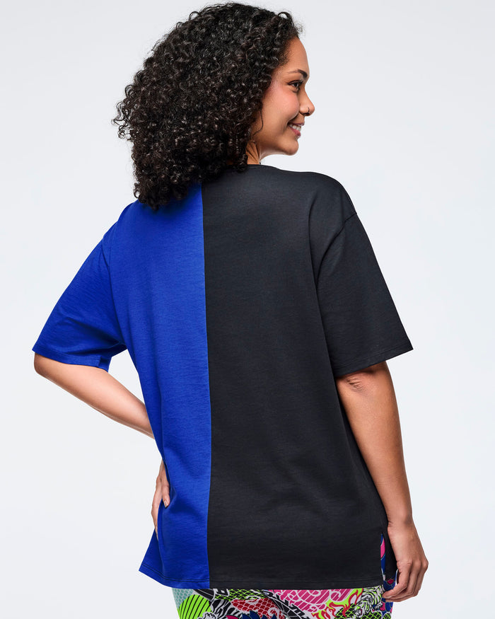 Bold Black # Eastern Flavor Men's Oversized Two-Tone Crew Neck Tee
