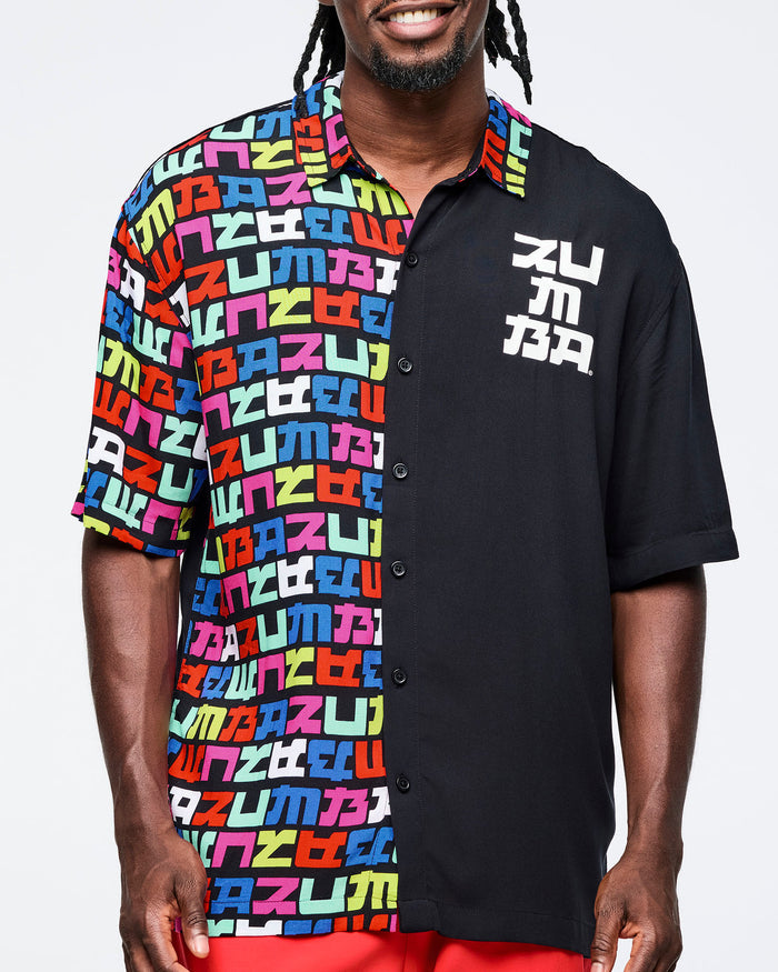 Black/Pink # Eastern Flavor Men's Short Sleeve Button Up