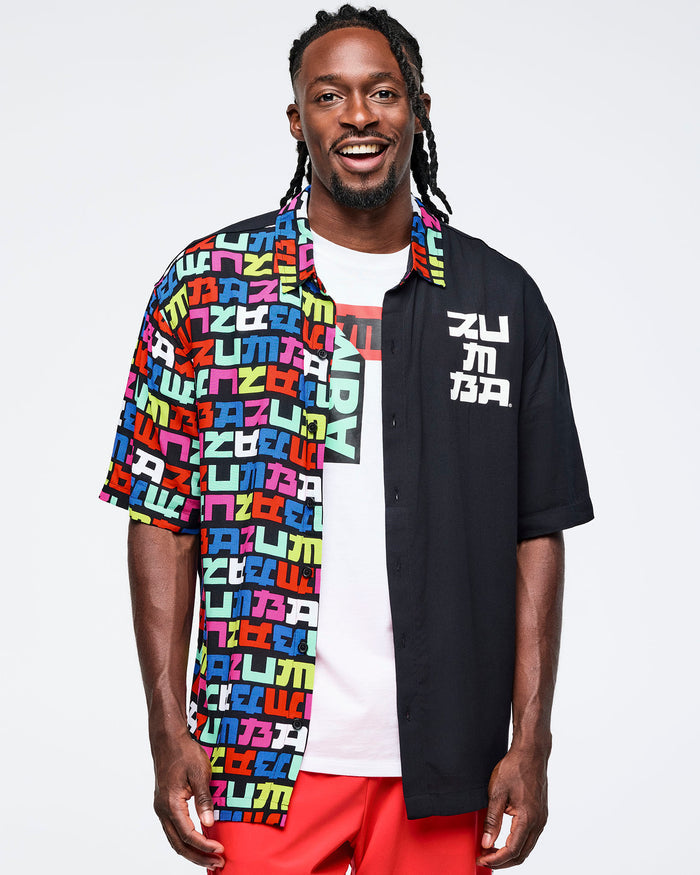 Black/Pink # Eastern Flavor Men's Short Sleeve Button Up