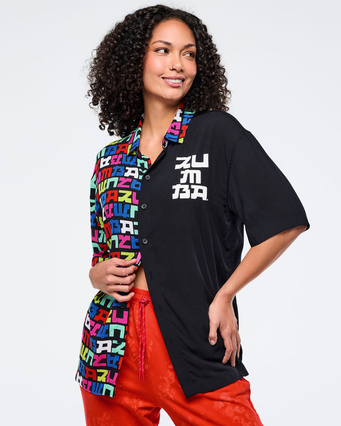 Black/Pink # Eastern Flavor Men's Short Sleeve Button Up