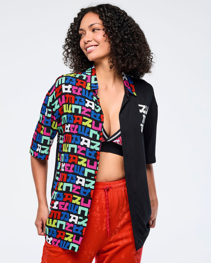 Black/Pink # Eastern Flavor Men's Short Sleeve Button Up