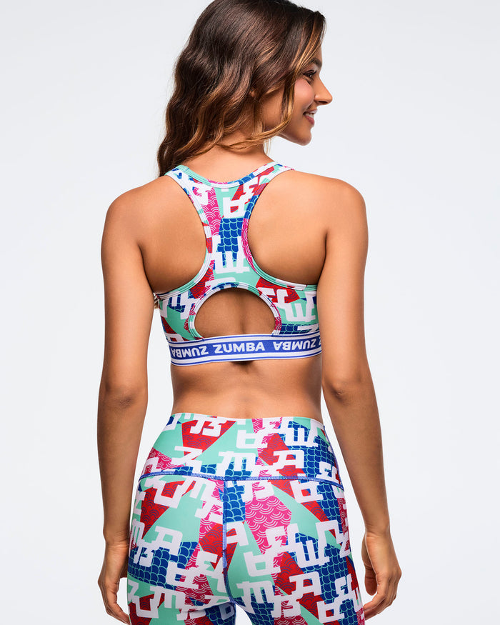 Green/Blue # Eastern Flavor Scoop Bra With Elastic Waistband