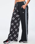 Black/White # Eastern Flavor Wide Leg Pants With Wide Side Snap Placket