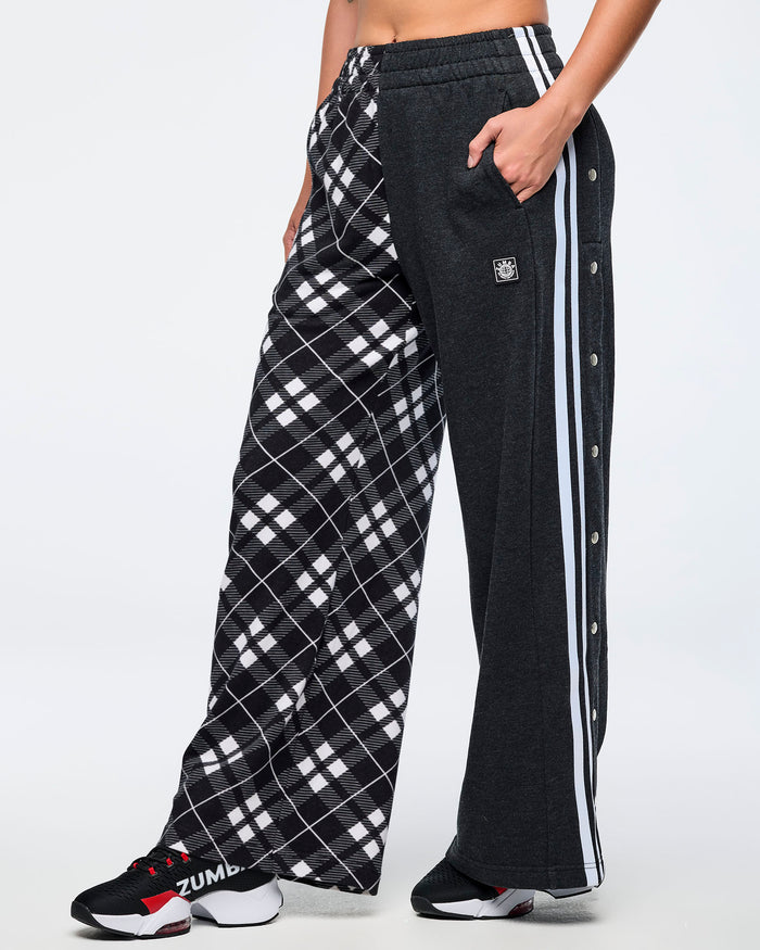 Black/White # Eastern Flavor Wide Leg Pants With Wide Side Snap Placket