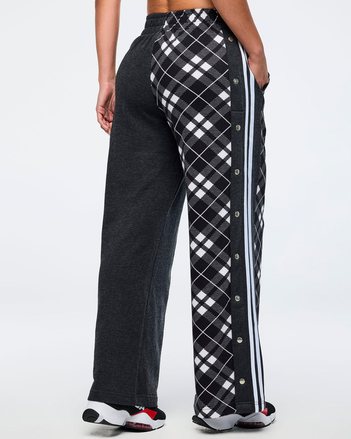 Black/White # Eastern Flavor Wide Leg Pants With Wide Side Snap Placket