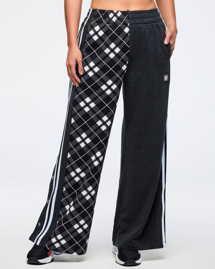 Black/White # Eastern Flavor Wide Leg Pants With Wide Side Snap Placket