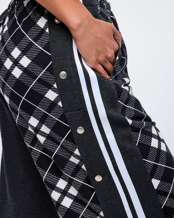 Black/White # Eastern Flavor Wide Leg Pants With Wide Side Snap Placket