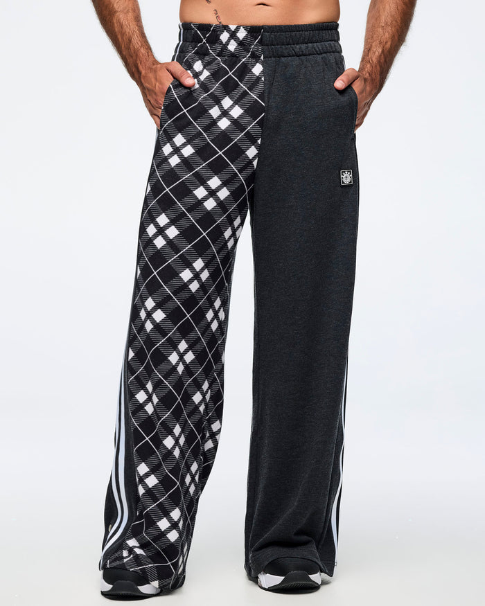 Black/White # Eastern Flavor Wide Leg Pants With Wide Side Snap Placket