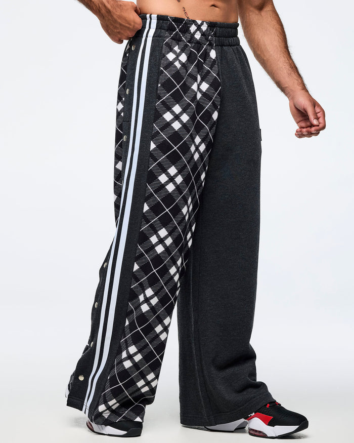Black/White # Eastern Flavor Wide Leg Pants With Wide Side Snap Placket