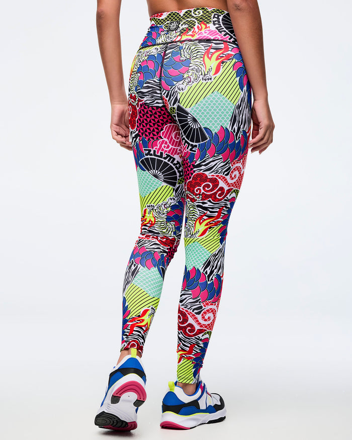 Pink/Yellow # Eastern Flavor Z-Lift High Waisted Ankle Legging - Pink/Yellow