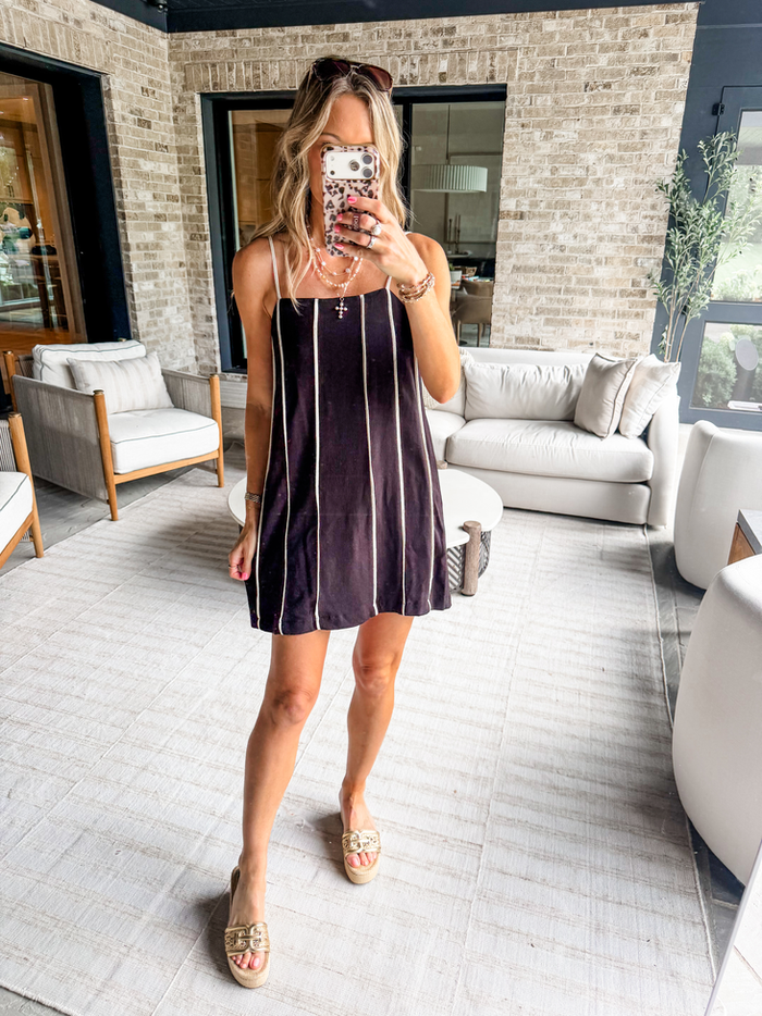 Easy Does It Black Spaghetti Strap Linen Mini Dress