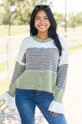 Easy On The Eyes Sage Striped Colorblock Cardigan