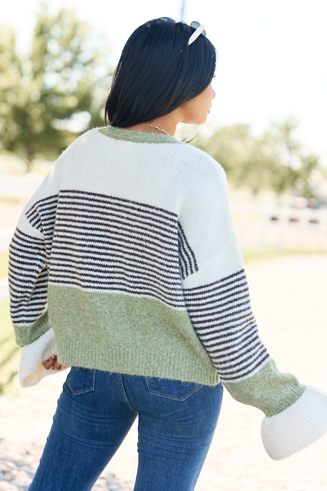 Easy On The Eyes Sage Striped Colorblock Cardigan