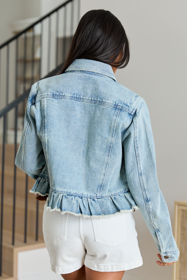 Eden Light Wash Ruffled Hem Denim Jacket SALE