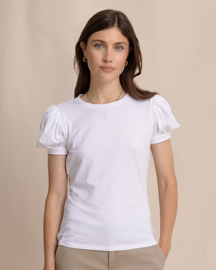 The front view of the Southern Tide Eileen Ruffle Tee by Southern Tide - Classic White