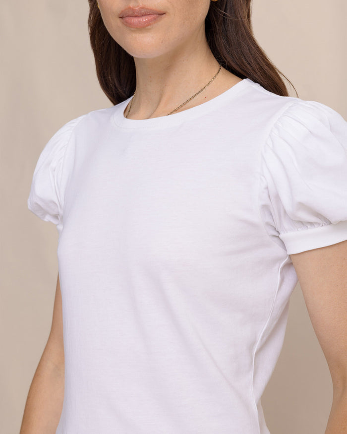 The detail view of the Southern Tide Eileen Ruffle Tee by Southern Tide - Classic White