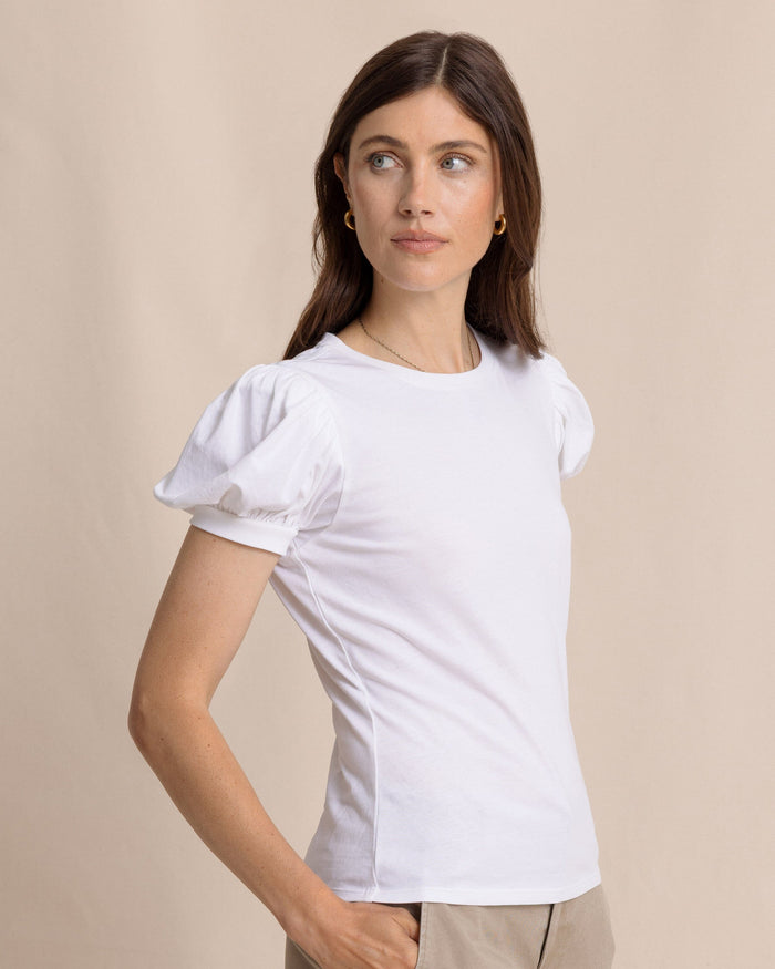 The side view of the Southern Tide Eileen Ruffle Tee by Southern Tide - Classic White