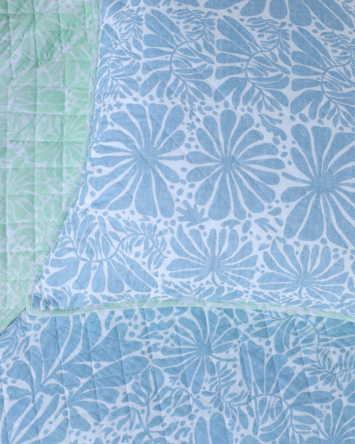 The detail view of the Southern Tide Eldora Reversible Quilt by Southern Tide - Blue