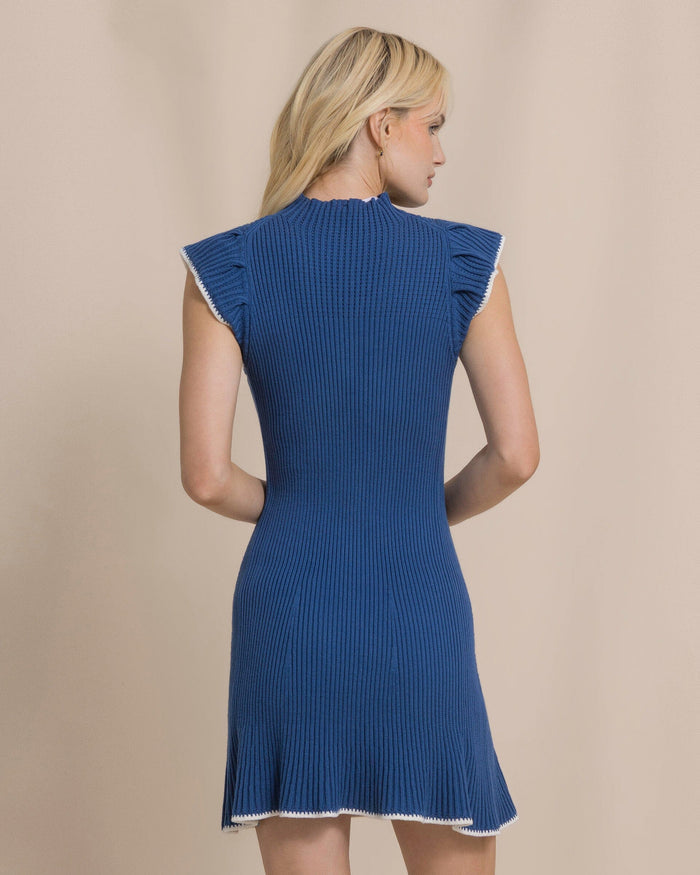 The back view of the Southern Tide Ella Rose Ruffle Sleeve Mini Dress by Southern Tide - Nautical Blue