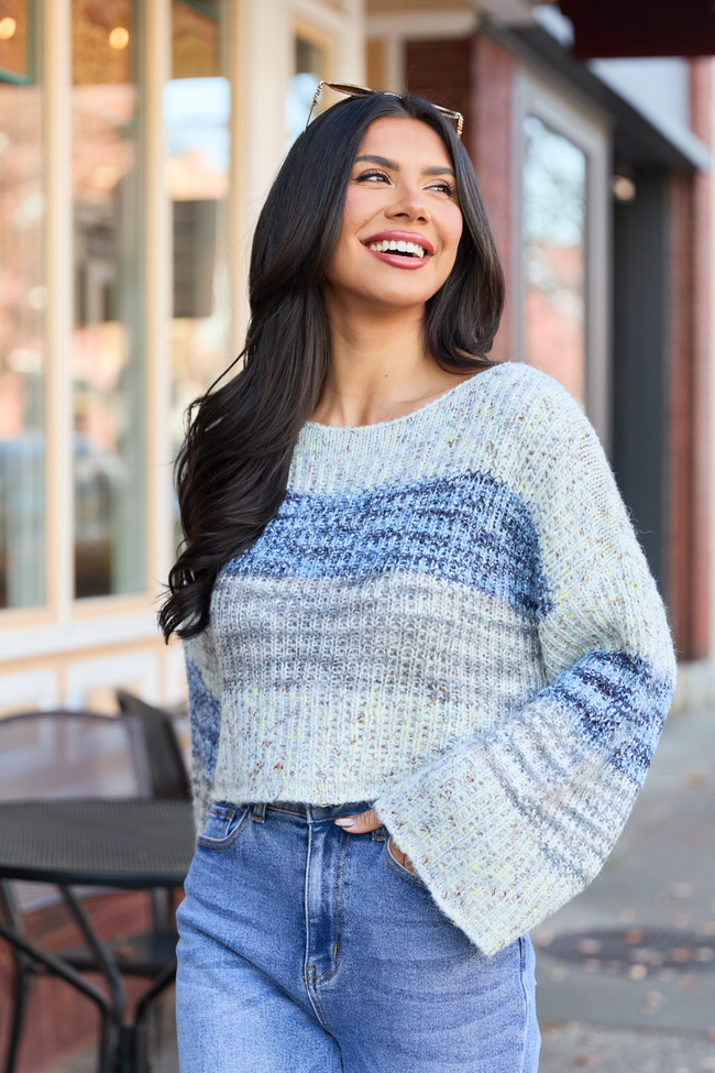 Ellis Tan And Blue Cropped Sweater FINAL SALE