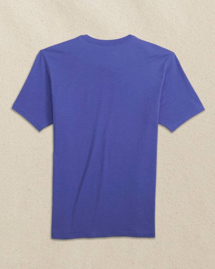The back view of the Southern Tide Embroidered Skipjack Short Sleeve T-Shirt by Southern Tide - Blue and White