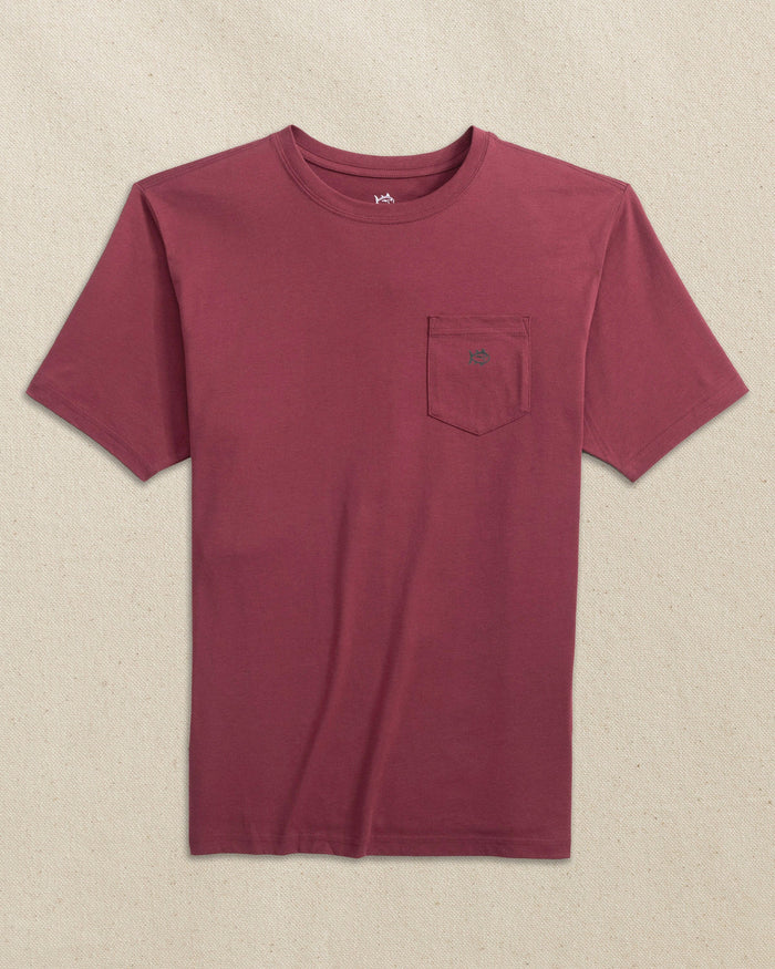 The front view of the Southern Tide Embroidered Skipjack Short Sleeve T-Shirt by Southern Tide - Chianti and Black