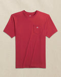 The front view of the Southern Tide Embroidered Skipjack Short Sleeve T-Shirt by Southern Tide - Crimson and White