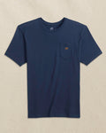 The front view of the Southern Tide Embroidered Skipjack Short Sleeve T-Shirt by Southern Tide - Navy and Orange