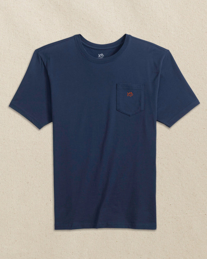 The front view of the Southern Tide Embroidered Skipjack Short Sleeve T-Shirt by Southern Tide - Navy and Red