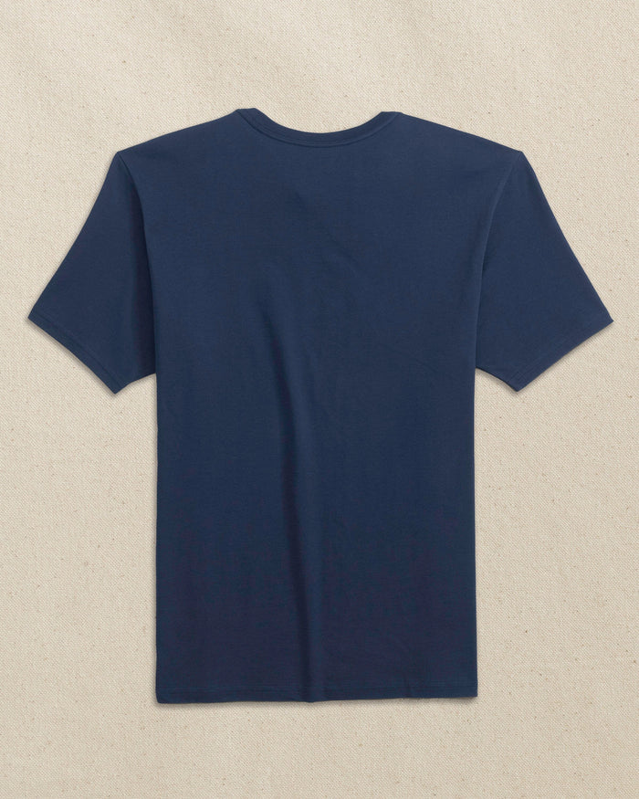 The back view of the Southern Tide Embroidered Skipjack Short Sleeve T-Shirt by Southern Tide - Navy and Red