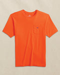 The front view of the Southern Tide Embroidered Skipjack Short Sleeve T-Shirt by Southern Tide - Orange and Purple