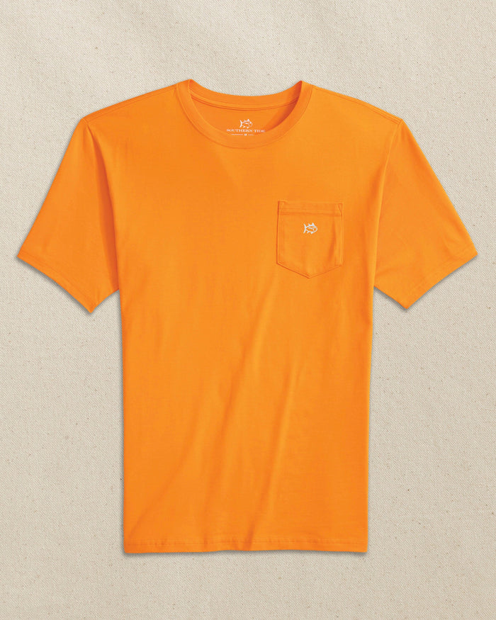 The front view of the Southern Tide Embroidered Skipjack Short Sleeve T-Shirt by Southern Tide - Orange and White