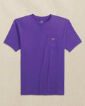 The front view of the Southern Tide Embroidered Skipjack Short Sleeve T-Shirt by Southern Tide - Purple and Yellow