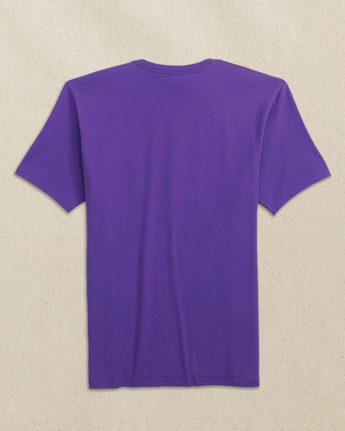 The back view of the Southern Tide Embroidered Skipjack Short Sleeve T-Shirt by Southern Tide - Purple and Yellow