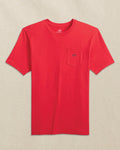 The front view of the Southern Tide Embroidered Skipjack Short Sleeve T-Shirt by Southern Tide - Red and Black